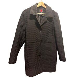 Gallery Womens Quilted Black Trench Coat Button-Front  Size L